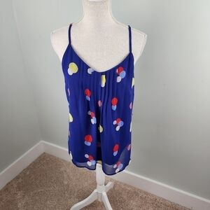 Cremieux Women’s Polka Dot Adjustable Strap Lined Tank Blue Size Small